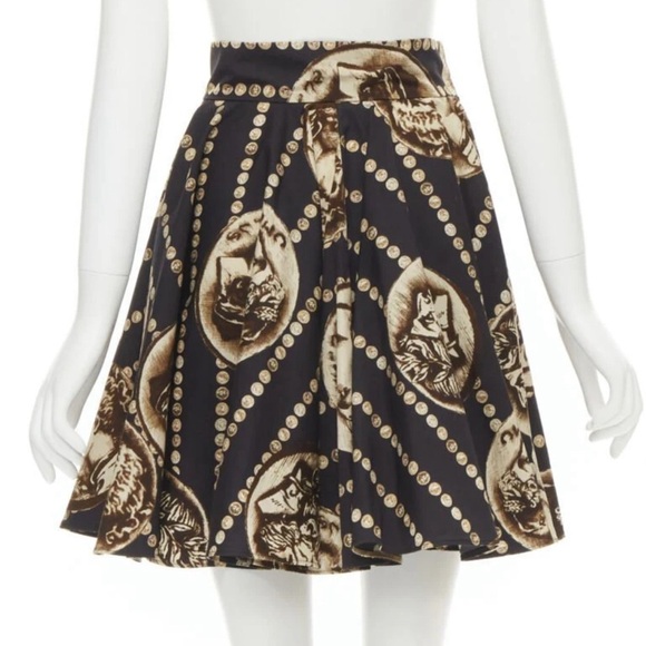 Desinger Inspired JC Couture Baroque Print Pleated Cotton Skirt - Size 6 - Picture 1 of 6
